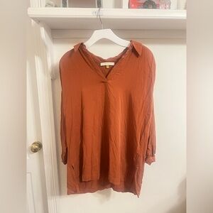 DownEast Terracotta V-Neck Blouse